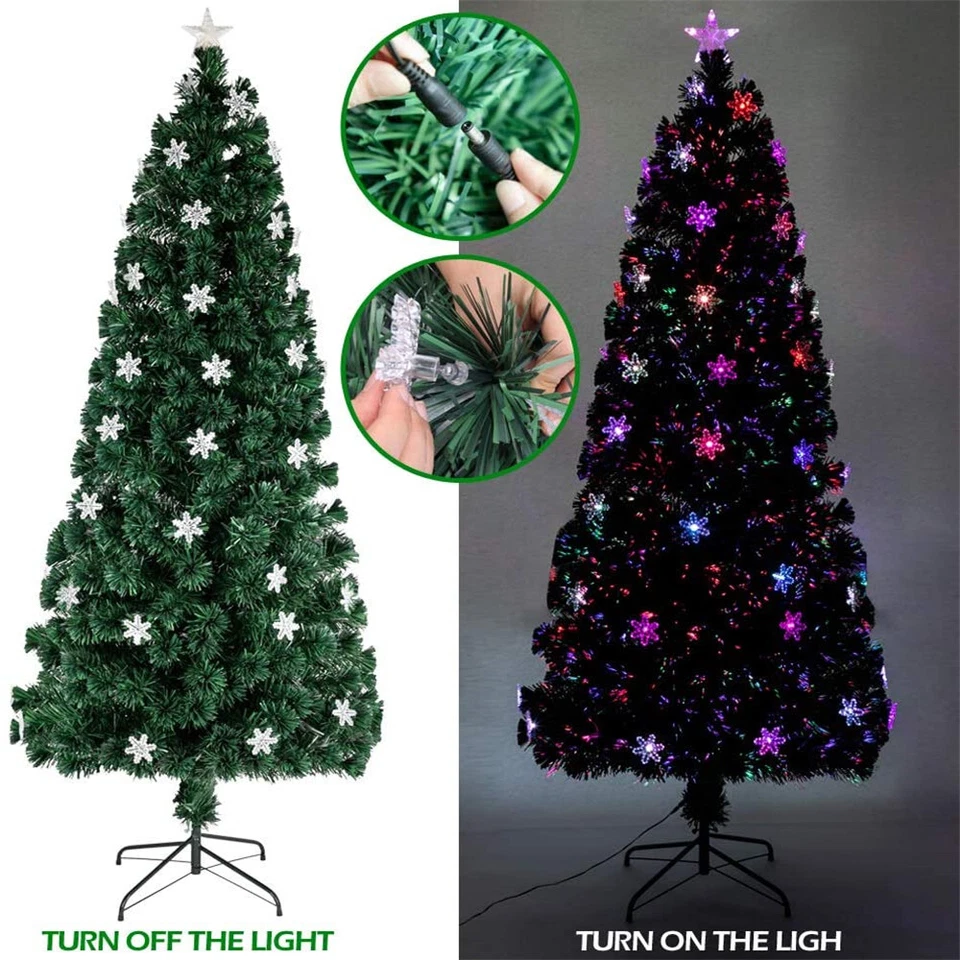 Árbol de Navidad artificial de fibra óptica preiluminado de 6 pies con luces LED de color y estrella superior Foto 4 de 4