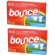 2 Pks Bounce Dryer Sheets Fabric Softener Outdoor Fresh Scent, 15 sheets each