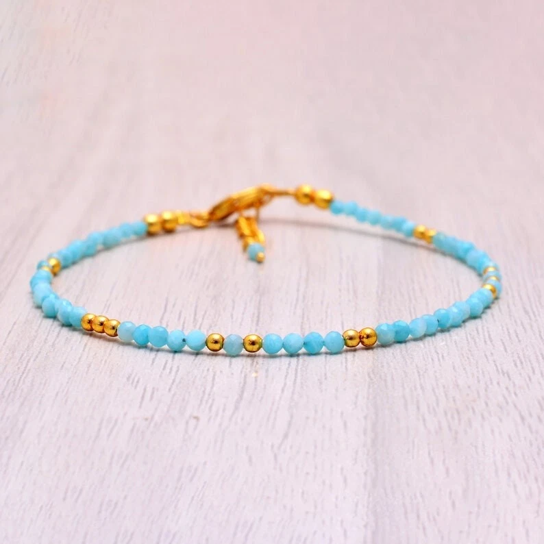 A++ Blauer Amazonit facettierter Edelstein Gold gefüllt Perlen handgefertigte... - Bild 3 von 4