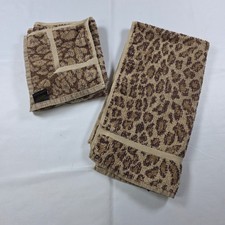 Vtg Ralph Lauren Home Leopard Print Cotton Hand Towels Set of 2 USA Made