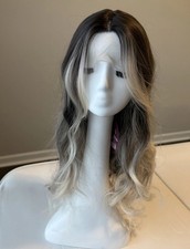 28  Lace Front Body Wave Human Hair Blended Dark Brown Ombre w/highlights Mono