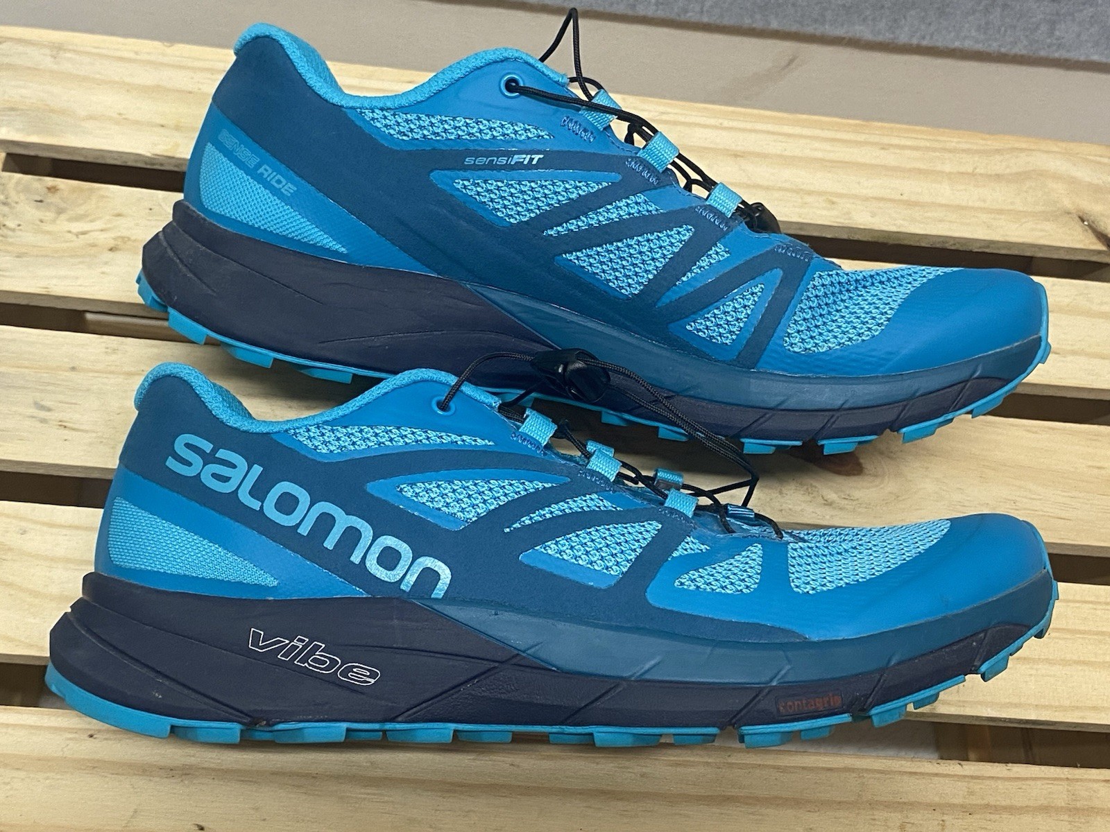 Scarpe da trail running Salomon Vibe Sense Ride Ortholite da donna 7 5 verde acqua blu usate in ottime condizioni
