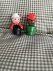 Vintage Fisher-Price Little People Pair of 2 Wooden Fireman & Boy With Hat