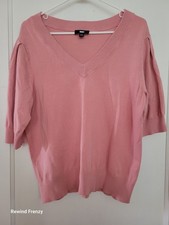DKNY Women  s Modern Fit V Neck Puff Sleeve Sweater 3/4 Length Pink Blush
