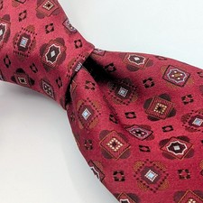 ERMENEGILDO ZEGNA Burgundy Red Blue Squares Shiny Thick Woven Silk Tie Italy