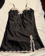 Victoria s Secret Black Satin Lace Chemise Nightgown M