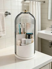 Rotating Toothbrush Holder 3 Slot Sliding Lid Bathroom Counter Vanity Organizer