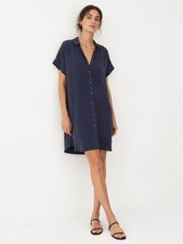 Everlane Silk Navy Blue OVERSIZED Shirt Dress Quiet Luxury Minimalist Coastal 4