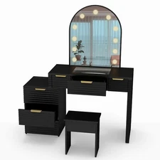 Makeup Vanity Desk With Mirror Lights Glass Tabletop Vanity Table Makeup RFNU