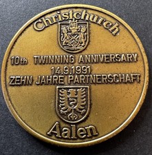 1991 Christchurch Dorset UK & Aalen Germany 10th Twining Anniversary Token Coin
