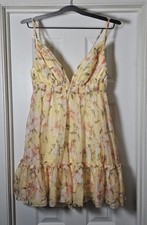 Mac Duggal Yellow Floral Empire Waist Ruffled Mini Dress Size 0 Lined Strappy