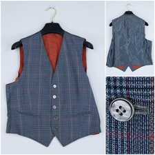 Mens Waistcoat Medium Size US 40 Blue Check Vintage Dress Vest