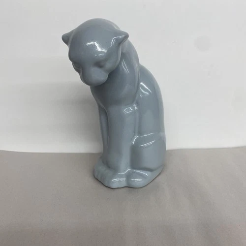 Vintage Frankoma Pottery Sitting, Perched PUMA Panther, 114, Light Blue Color