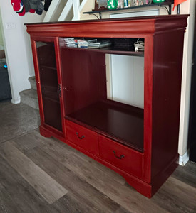Freestanding Brown Wood Entertainment Unit TV Stand, 1 Glass Door, 2 Drawers