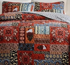 Red Patchwork Bedspread/Quilt And Two Pillow Shams Beautiful  90x90