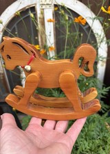 Vintage 80  s Small Wooden Rocking Horse Baby Nursery Handcrafted Pony Decor