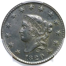 1820 N-15 R2 PCGS UNC Details  "Small Date" Matron Head Large Cent Coin 1c