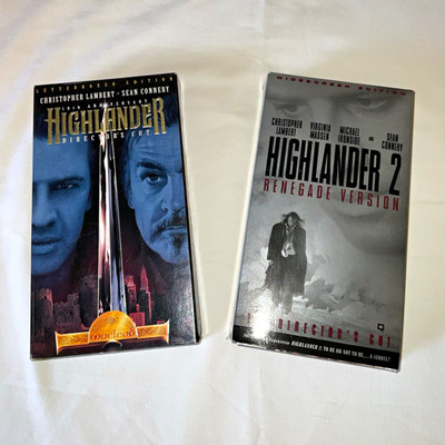 Highlander & Highlander 2 Renegade Version VHS Lot, NTSC R, Widescreen/DS Cut