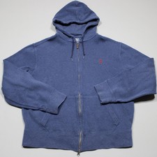 Polo Ralph Lauren Hoodie Mens Large Blue Full Zip Fleece Sweatshirt Pony Logo