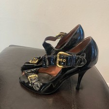 Giuseppe Zanotti patent leather black open toes pumps with gold buckle 37