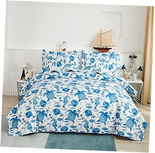 Ocean Theme Quilt Set Size 3 Pieces Coastal Beach Bedspread Set King Mermaid 6