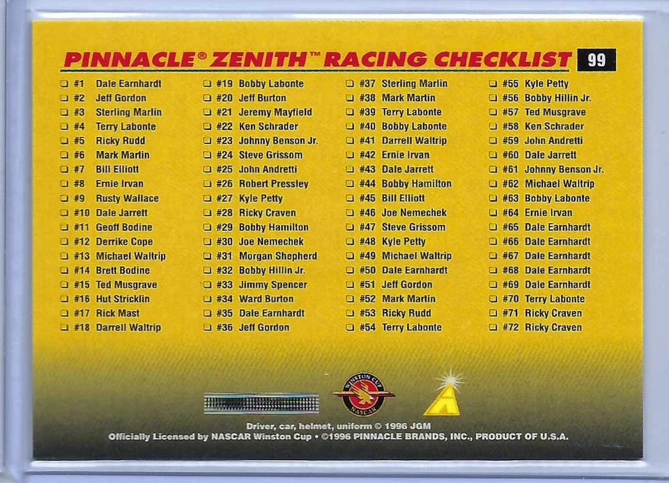 1996 Pinnacle Zenith 24KT Artist Proof Jeff Gordon #99 - Image 2 of 2