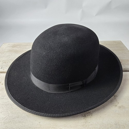 Stetson Black Amish Hat Size 7 1/4 ‐ 2 7/8 Brim XXXX Buffalo Fur Long Oval GUC