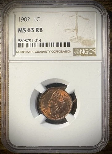 1902 Indian Head Cent NGC MS 63 RB