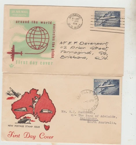 Australia 1958 2 Covers Round The World issue 1 FDC 1 Post Marked Next day
