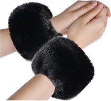 Faux Fur Wrist Cuffs White Arm Warmers for Women Party Costumes Accessory