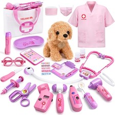Doctor Kit for Girls, Pretend Play Doctor Set with Dog , Carrying Bag, Stetho...