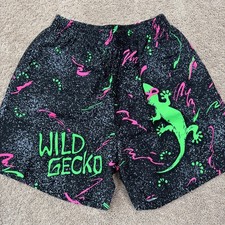 Happy Gecko Shorts Mens S Lizard Neon 90s Beach Pool Swim Trunks 6  Vintage