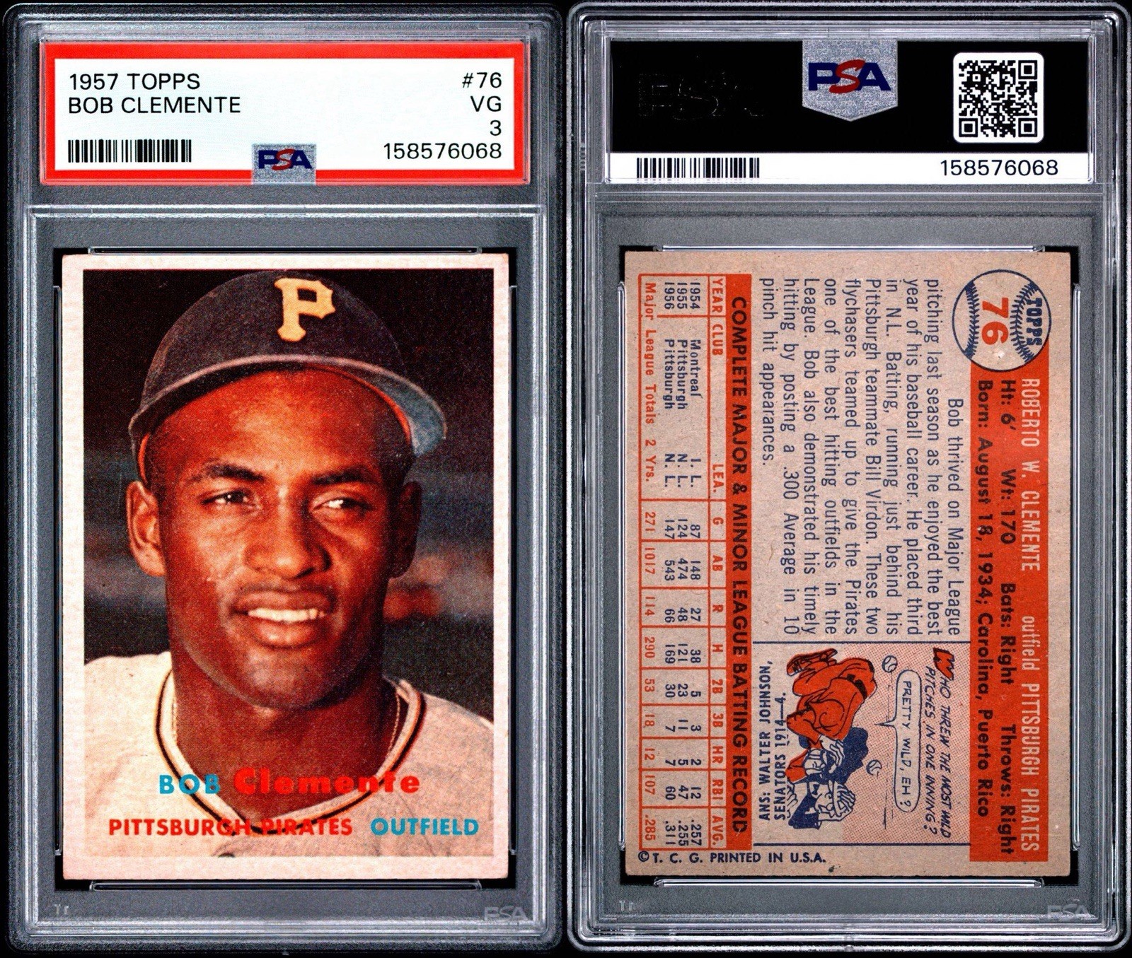 1957 TOPPS BOB CLEMENTE #76 PSA 3 view 3