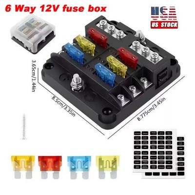 RV Marine Car 6 Way 12V Fuse Box Blade Fuse Block Holder 6 Circuit Universal