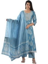 Women's Printed  Heavy Embroidered Rayon Anarkali Kurta  Pant With Dupatta Set