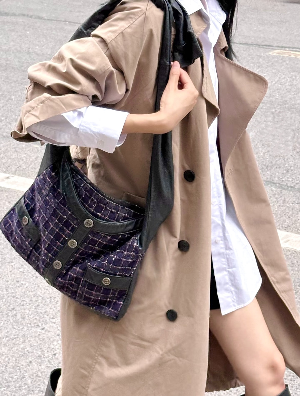 RARE☆☆☆☆☆Auth CHANEL 2015SS Girl Chanel Jacket Shoulder Bag Purple Tweed Vintage image 3
