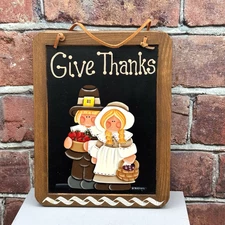 Wooden Frame Slate Chalkboard Give Thanks Hand Painted Thanksgiving Decor Signed