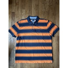 Tommy Hilfiger Mens XL Custom Fit Striped Polo Shirt Orange Blue Cotton