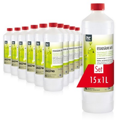 Essigsäure 60% Essigessenz 15x 1L Entkalker Kalklöser Haushaltsreiniger C2H4O2