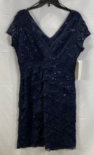 NWT David's Bridal Scarlett Nite Navy Sequin Lace Sheath Dress Sz 16