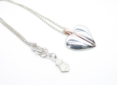 Clogau Gold Silber & 9 kt Rotgold Efeu Blatt Herz Anhänger & 18'' Kette