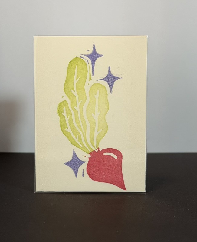 ACEO Beet, Vegetable, Stamp Print, Hand Pulled Mini Art Card Original