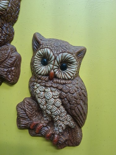 Vintage 1970’s Wall Decor Foam Craft Big Eyed Owls Rustic Appeal Kitschy Cute - Picture 2 of 5