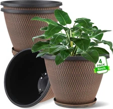 4 Pack 8 Inch Plastic Plant Pots with Drainage Trays