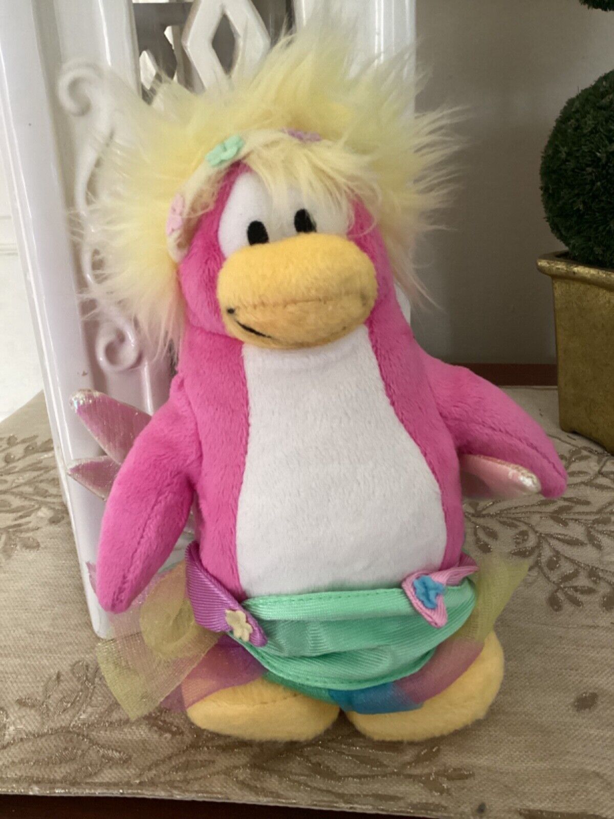 8" Disney Club Penguin Fairy Rainbow Tutu with Wings Plush Stuffed Animal Toy