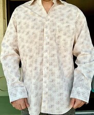 Bugatchi Uomo Dress Button Up Shirt Mens L White Purple Orange Geometric Circles