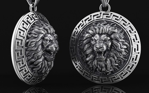 Solid Silver Lion Personalized Men's Necklace, Relief Lion Head Man Medallion, - 第 14/14 張圖片
