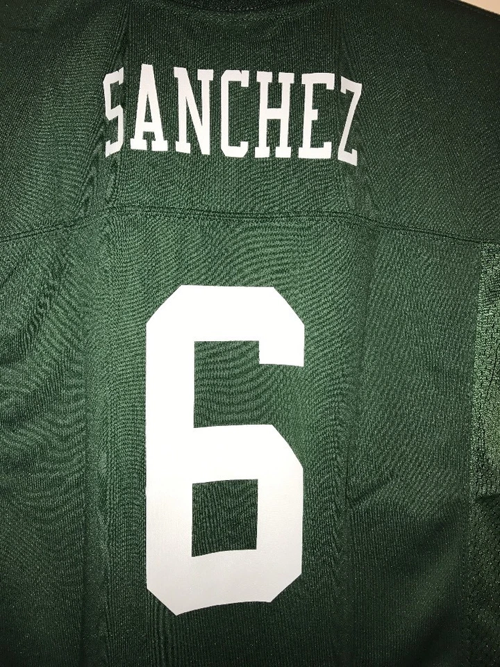 Camiseta de los NY JETS Mark Sanchez #6 de la NFL VERDE/BLANCA cuello en V talla M (10-12) nueva con etiquetas Foto 4 de 4