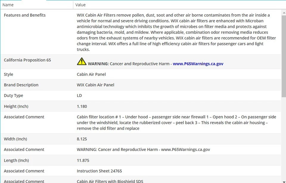 Filtro de aire de cabina WIX para AUDI A4 QUATTRO 2002-2005 L4-1,8 L Foto 3 de 4