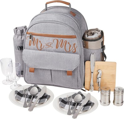 22L Insulated Picnic Basket Camping Accessories Backpack for 2 Gray| Cool ...
